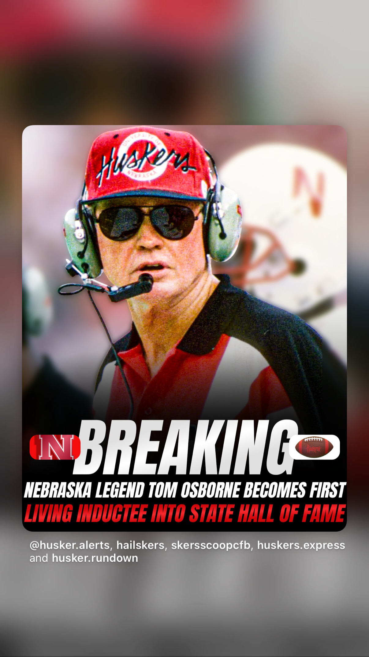 Tribute graphic featuring Nebraska coach Tom Osborne